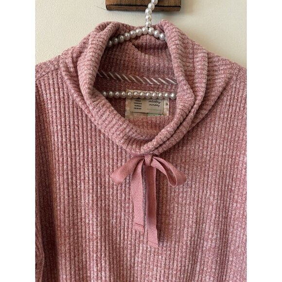 Anthropologie Saturday/Sunday Size Medium Pink Waffle Knit Cowl Neck Sweater - Picture 2 of 5